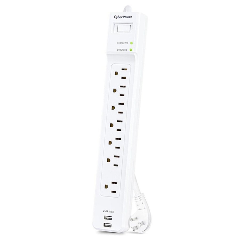 CyberPower 210Q0201 Outlet Surge Protector Power Strip W/ 2-USB 12.5" Long
